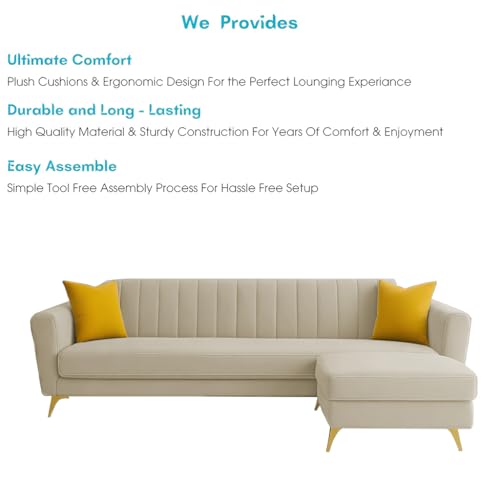 Image of Casaliving Murdock 4 Seater Convertible Sofa Set for Living Room, 3 Seater & Ottoman Modular Sectional Couch for Small Space (Cream Colour) Fabric