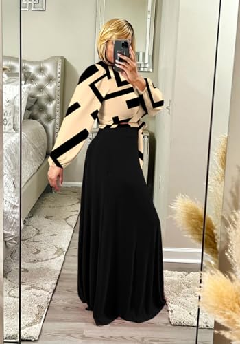 Image of Plus Size Women's 2 Piece Outfits Casual Long Sleeve Wrap Crop Top Maxi Long Dress Flowy Matching Sets