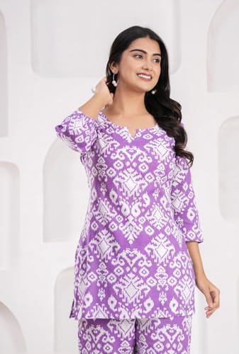 Image of YAZIA Women Cotton Lounge Wear Set - Printed Top & Pyjama Co-Ord Set | Soft Breathable Fabric | Daily, Nightwear & Home Wear | Small to 3XL