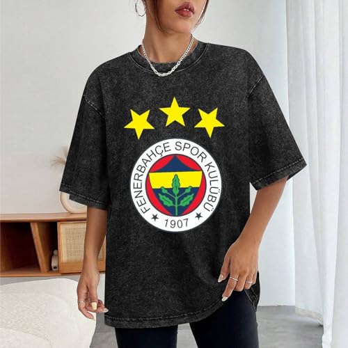 Fenerbahce - Camiseta casual de verano de manga corta con cuello redondo y algodón, unisex, color negro, Negro, L