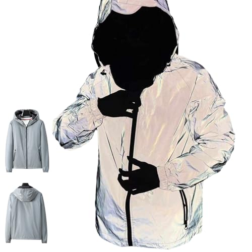Chromashift Reflective Windbreaker, Color Shifting Night Visibility Jacket with Full Zip Waterproof Windproof Shell