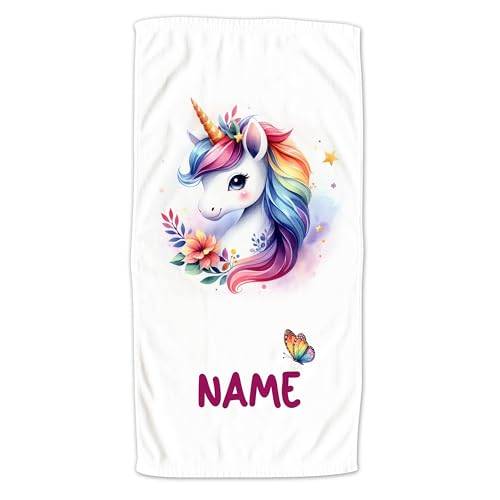 GRAZDesign Handtuch Einhorn Mädchen mit Namen personalisiert - Badetuch kuschelig & weich als Geschenk - 140x70cm