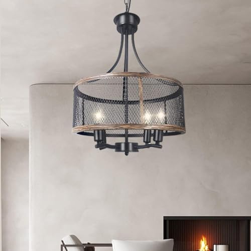 Pendant light American 4 light rustique avec détails grain de bois naturel