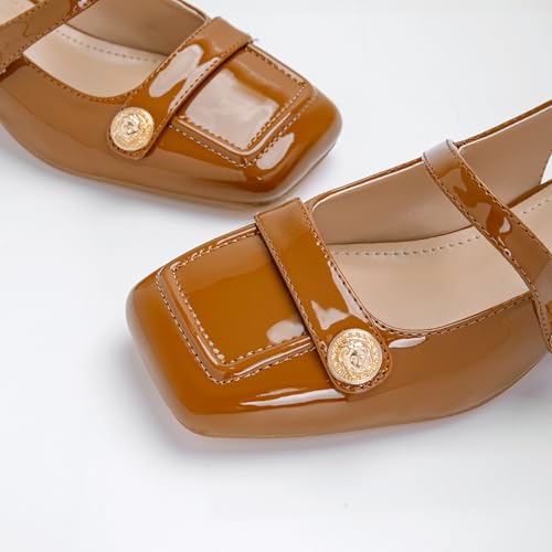 Image of Slingback Mary Jane Heels for Women Low Block Heel Closed Square Toe Pump Shoes Heels Classic Daily Office Dressy Shoes