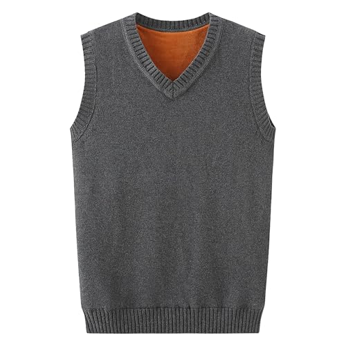 Men's V-Neck Vest Regular Fit Knit Sleeveless Pullover Sweater Knitted Cotton Casual Waistcoat
