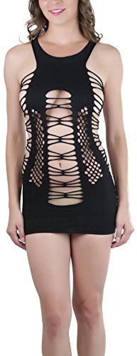 Image of ToBeInStyle Women's Stretch See Through Fishnet Novelty Mini Rave Party Dress