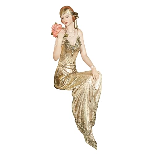 Touch of Class Poised with Style Shelf Sitter - Resin - Glitter - Gold, Blush - Daydreaming Woman - Sitting Lady for Bedroom, Living Room, Desk, Book Shelf, Mantel, Den, Office