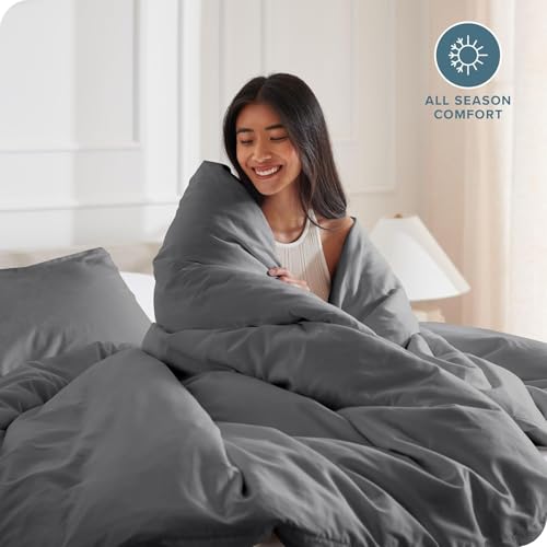 Image of Viewstar Premium Cotton Duvet Cover, Single Size 60x90 Inches, 300 Thread Count, Ultra-Soft, Wrinkle-Free, Cotton-Quilt /Comforter Zipper Cover (Dark Grey)