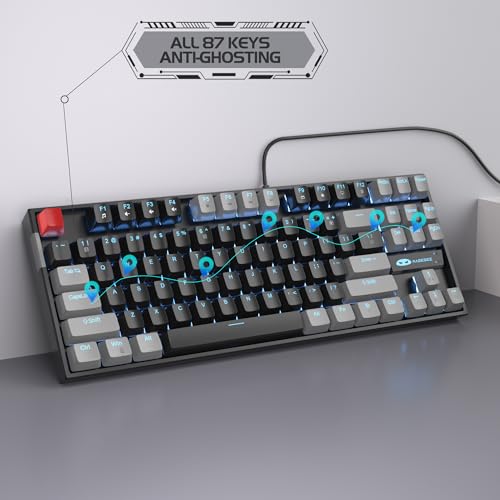 MageGee 75% Mechanical Gaming Keyboard with Red Switch, LED Blue Backlit Keyboard, 87 Keys Compact TKL Wired Computer Keyboard for Windows Laptop PC Gamer - Black/Grey - Image 4