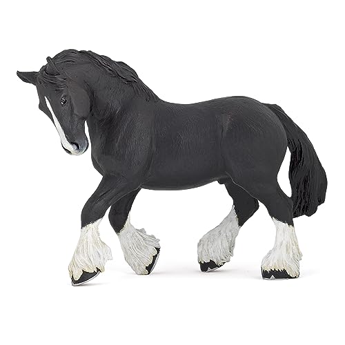 Papo 51517 Black Pferd Horses, Foals and Ponies Shire Hengst Schwarz, Spiel, Mehrfarbig, Standard