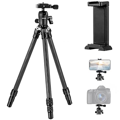 NEEWER 28"/72cm カメラ三脚 カーボンファイバー製 スマホホルダー レッグスパイク 360°パノラマボールヘッド付き 軽量でコンパクト 動画ブログ旅行用 三脚スタンド ミラーレスカメラとスマートフォン用のサムネイル