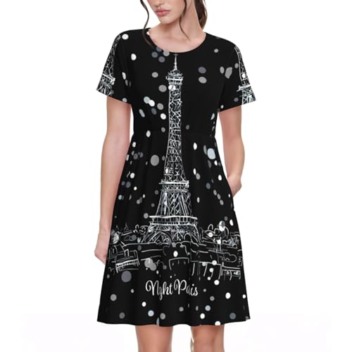 Robe d'été Tour Eiffel imprimée nuit de Paris au design fluide unique