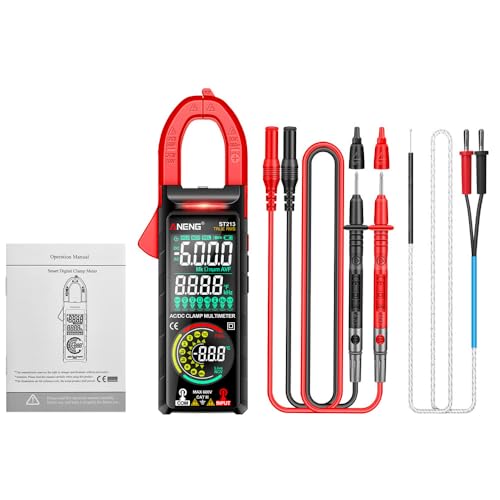 ST213 Medidor con pinza digital para corriente DC/AC 6000 cuentas 400A Multímetro para auto, pantalla color grande, tester de tensión, Hz NCV Ohm - Rojo