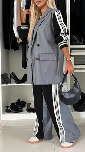 RoniKasha Women 2 Piece Outfits Long Sleeve Notch Lapel Casual Blazer and Wide Leg Pants Business Dressy Sets with Pockets3