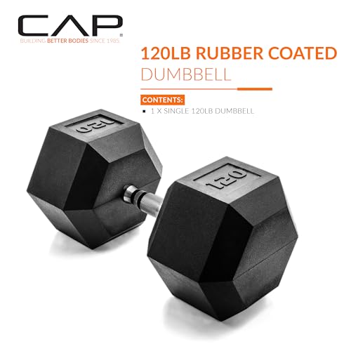Image of CAP Rubber Coated Dumbbell Weights, Free Weights for Home Gym Strength Training, Anti-Roll Hex Dumbbells with Black, Chrome & Comfort Grip Handles, Singles
