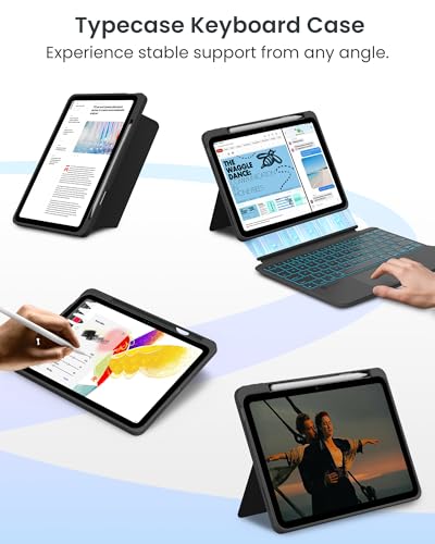 Image of typecase for iPad A16 11th / 10th Gen Keyboard Case - Folio Duo Magnetic Detachable Keyboard with Multi-Touch Trackpad & 7-Color Backlit, Portrait Landscape Modes with Pencil Holder, Black