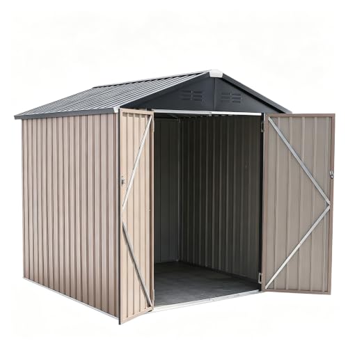 Image of YODOLLA 6x6FT Outdoor Storage Shed, Bike Tool Garden Metal Sheds Grey