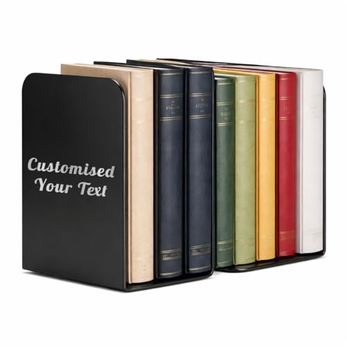 Image of 2 Heavy Duty Metal Bookends for Books | File, CD, Book Holder, & Durable Book Stand for Home, Office, School & Study Table Heavy Duty bookends (Set of 2) (Customised Your Name)