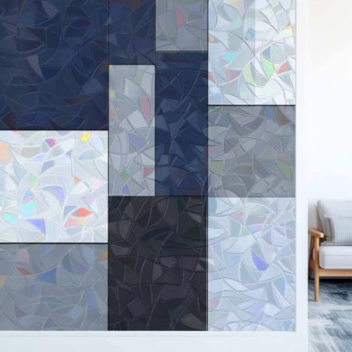 Black Blue Patchwork Ventana Vinilo Privacidad 17.7x39.3 in miniatura 2