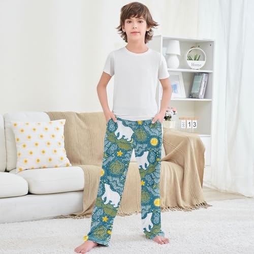 Boy's Pants Polar Bear Moon Star Galaxy Jogger Pants Elastic Waist Long Bottoms Trousers with Pockets 6-14 Years 5