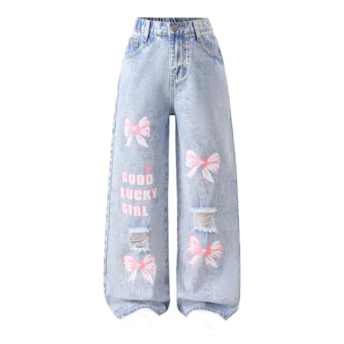 Générique Jean Fille 8-13 Ans Large Déchiré Pantalon Jeans Enfant Fille Droite Taille Haute...