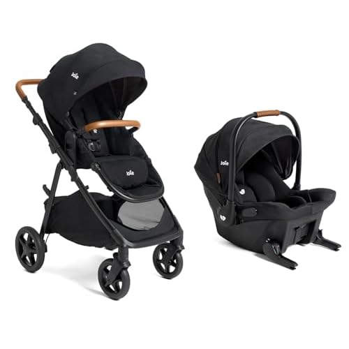 Joie Ginger and Mint Latch Travel System – 4-in-1 Travel System with Base-Free Infant Car Seat & Stroller, Built-in Latch for Easy Install and an Included All-Terrain Stroller (Shale Dark)