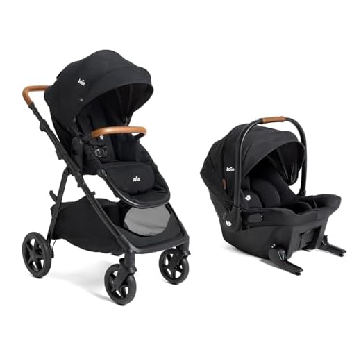 Joie Ginger and Mint Latch Travel System – 4-in-1 Travel System with Base-Free Infant Car Seat & Stroller, Built-in Latch for Easy Install and an Included All-Terrain Stroller (Shale Dark)