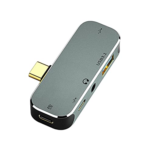 Premium USB 5-in-1 USB C Adapter, SUNLYTOUR Typ-C konverter mit 1 * USB3.1 + 1 * Typ-C (USB2) 1 * USB2.0 + 1 * 3.5Audio + 1 * PD-Anschluss, Kompatibel mit Samsung /Galaxy S20/iPhone Cover