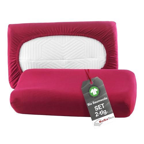 BaSaTex Bio Kissenbezüge Spannbezüge 2er Pack für Nackenkissen und Gesundheitskissen | 97% GOTS-Zertifizierte Baumwolle + 3% Elasthan | 40x60 cm - 45x65 cm | Bordeaux