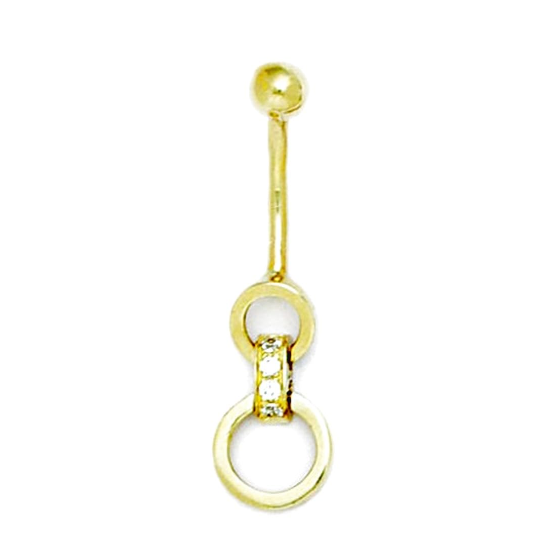 Bauchnabelring aus 14 Karat Gelbgold, Zirkonia, künstlicher Diamant, 14 Gauge, 2 Kreise, Maße: 33 x 9 mm, Schmuckgeschenk für Frauen, Metall, Zirkonia