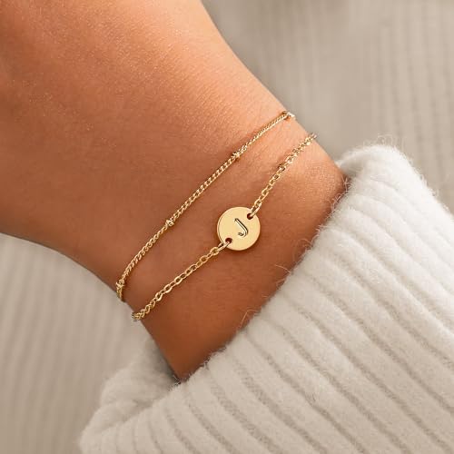 MONOZO-Gold-Initial-Bracelets-for-Women-Girls-16K-Gold-Plated-Letter-Initial-Bracelet-Personalized-Disc-Monogram-Bracelet-Gold-Bracelets-for-Women-Teen-Girl-Gifts-Trendy-Stuff - DumpADate.com