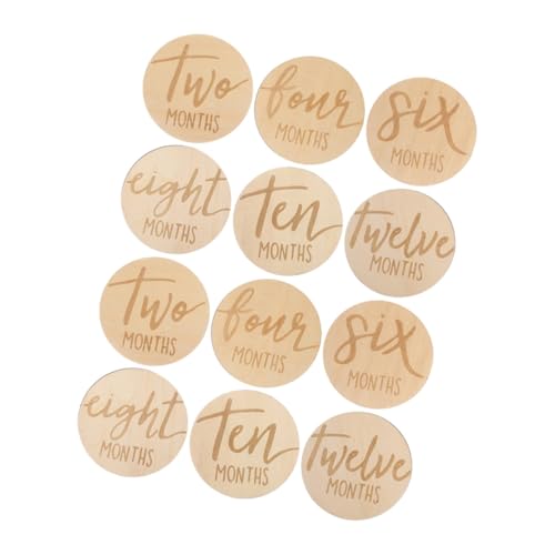 ORFOFE 12個木製の毎月のマイルストーンディスク 両面デザインのベビー成長記録 新生児用マイルストーンマーカー かわいい思い出をキャッチするためのアイテム ちゃんの発達を祝うおしゃれな