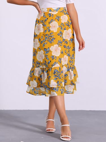 Image of Allegra K Women's Printed Skirt 2025 Weekend Trendy Summer Chiffon Ruffle Tiered Flowy Midi Skirts