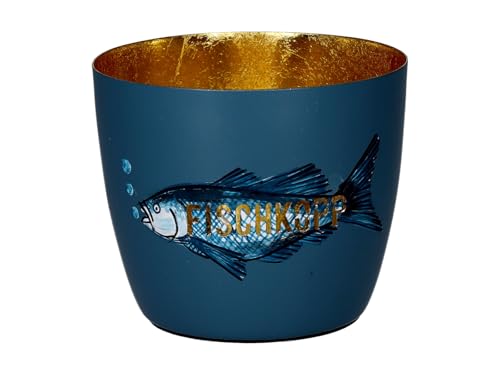 Giftcompany Madras Windlicht M Fischkopp blau/Gold 8,5cm