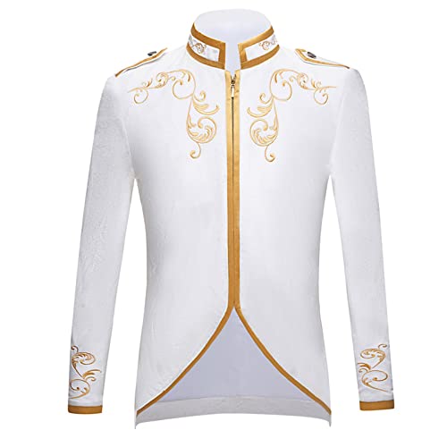 JEsilunmaMY Mens Embroidered Court Prince Blazer Slim Velvet Gold Embroidery Suit Jacket Stylish Wedding Dinner Party Tuxedos
