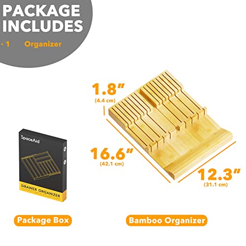 Spaceaid Bamboo Knife Drawer Organizer Insert, Kitchen Steak Knives Holder Organizers Block For Drawer Storage Organization (16 Knife Slots And 1 Sharpener Slot) #TOP3