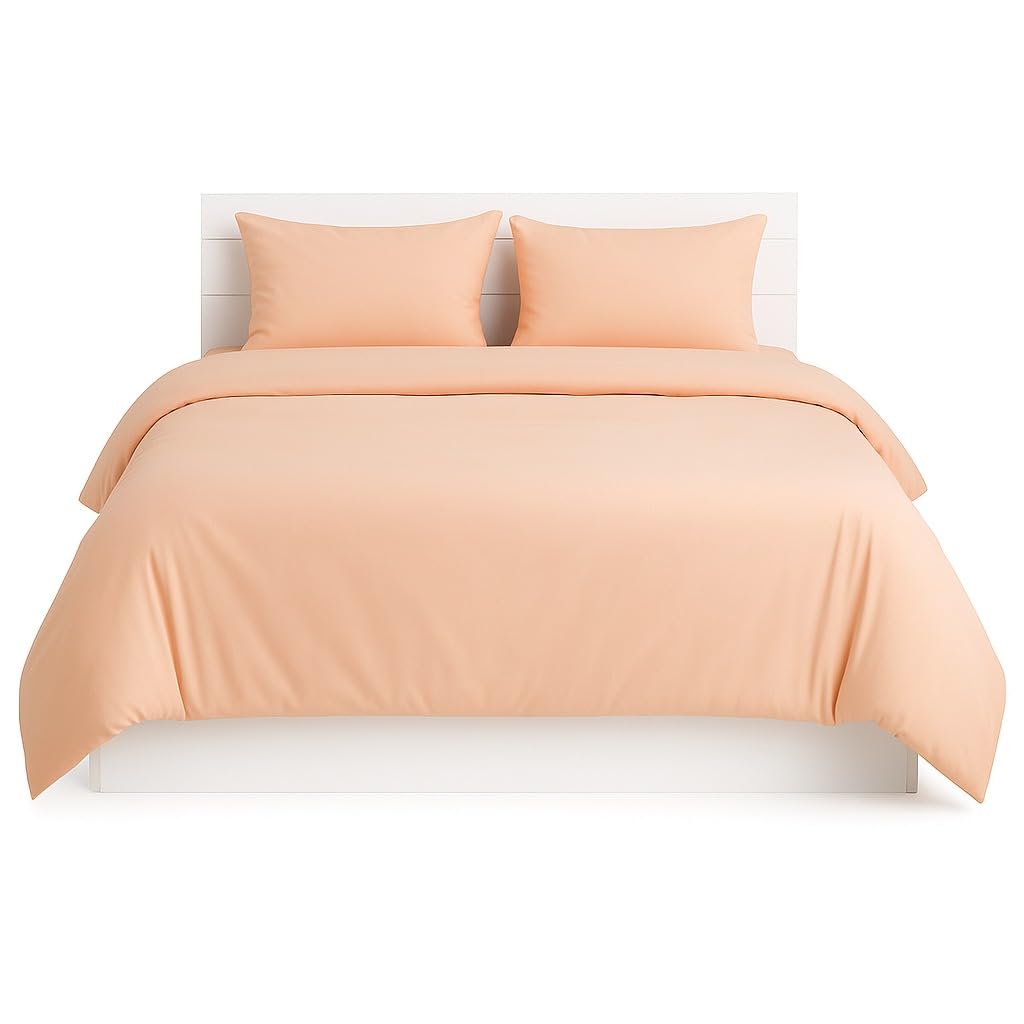 Hotel Linen Klub 3-Piece King Duvet Cover Set - Soft and Durable Poly Cotton 144 Thread Count, Size (240 x 260 cm) with 2-Piece Pillowcases (50 x 75 cm) for a Cozy and Stylish Bedroom Look, Peach