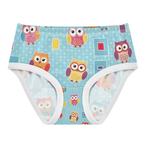 Toddler Briefs, Cute Cartoon Owls Blue Girls' Cotton Brief Underwear, 2T–8 Years