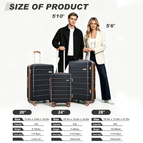 Image of KEYTANG 3-Piece Hardshell Luggage Set(20 /24 /28), Lightweight Expandable Suitcase with TSA Lock and Double Spinner Wheels, 20% Expansion for Extra Packing, Carry-On and Checked Bags, Apricot Black