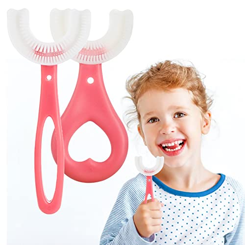 Runmeihe 2 cepillos de dientes en forma de U para niños, cepillo de dientes de silicona suave de grado alimenticio, limpieza de dientes de cabeza, cuidado oral de 360°, cepillos de dientes para niños
