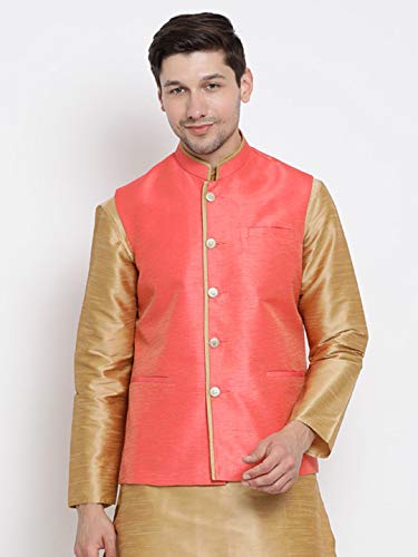 Image of VASTRAMAY Men's Beige Cotton Silk Blend Ethnic Jacket