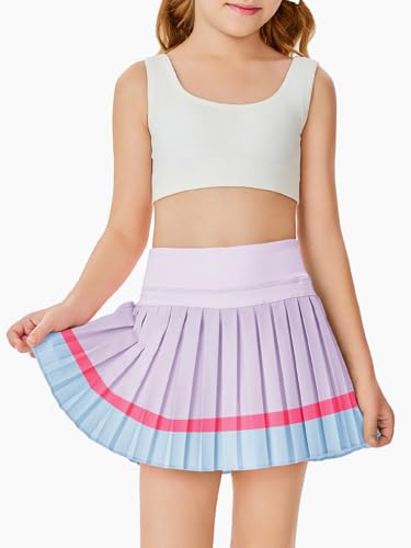 Image of Haloumoning Girls Pleated Skirts with Shorts Athletic Tennis Skorts Sport Performance Skirt with Pockets 4-14 Years