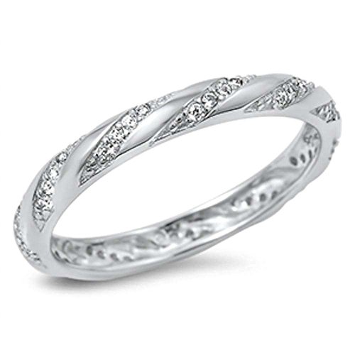 Oxford Diamond Co Cubic Zirconia Eternity Design Band .925 Sterling Silver Ring Size 6