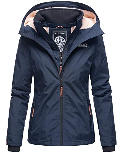 MARIKOO Damen Regen Jacke Outdoor Regenjacke Winterjacke Fleece Gefüttert Kapuze XS - XXL ERDBEERE (M, Navy)