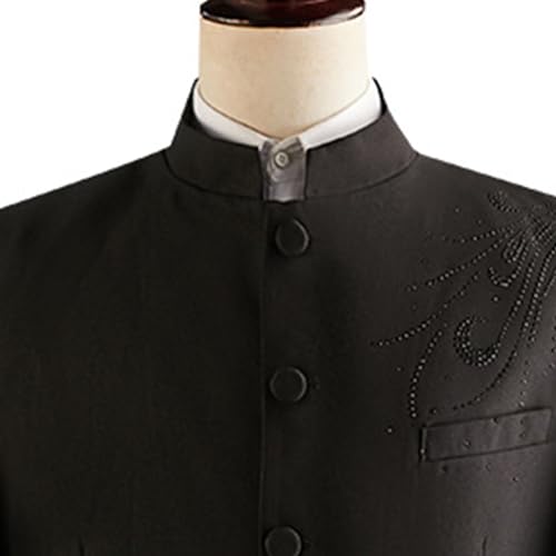 Mens Chinese Tunic Suit Slim Fit Stand Collar 2 Pieces Suits Mandarin Collar Blazer Jacket Pants Set Uniform Dress2