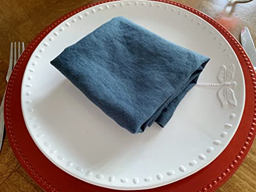 Linen Napkins – 100% French Flax – Stonewashed Pure Linen Cloth Napkins – Mitered Corners – Set Of 4 (Dark Teal Blue) #TOP2