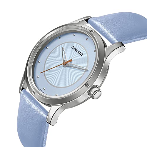 Image of Sonata Women of Steel Blue Dial Leather Strap Analog Watch for Women-NS8183SL01