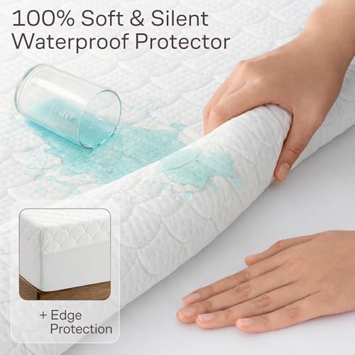 Image of Side-Shield Waterproof Mattress Protector King - 6-21 inch Deep Pocket with Leak-Proof Edge Protection - Noiseless & Cooling Soft-Touch Viscose Made from Bamboo - Machine Washable (White)