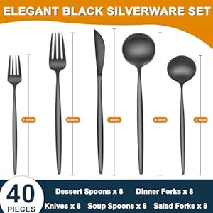 40 Pieces Black Silverware Set, Stainless Steel Flatware Set Service for 8, Tableware Cutlery Set, Utensils for Home, Restaurant, hotel, Include Knife Fork Spoon Set,Dishwasher Safe 40 Pieces Black Silverware Set Stainless Steel Flatware Set Service for 8 Tableware Cutlery Set Utensils for Home Restaurant hotel Include Knife Fork Spoon SetDishwasher Safe
