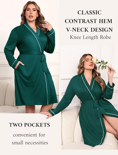 Image of Ekouaer Plus Size Robes for Women Soft Bathrobe V Neck Soft Maternity Robe